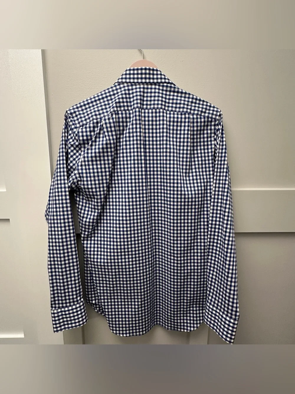 J. Crew Men’s Navy and White Gingham Dress Shirt Thompson Flex Wrinkle Small